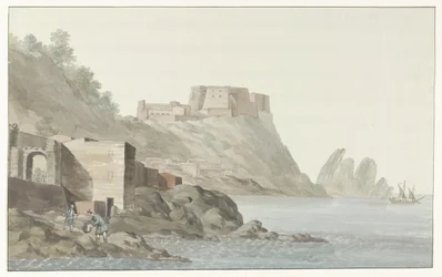 Roccia e città di Scilla nella regione Calabria sulla costa orientale (Voyage en Italie, en Sicile et à Malte - 1778)