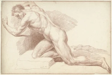 Nudo maschile, inginocchiato, verso sinistra