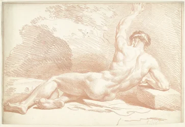 Nudo maschile, sdraiato, visto di schiena