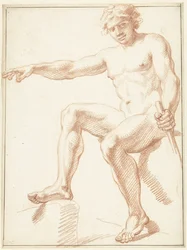 Studio di nudo maschile, seduto con braccio teso