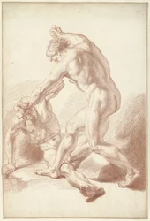 Due uomini nudi in combattimento