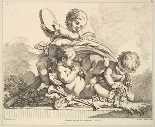 Tre Cupidi, Due che suonano musica, Uno che tiene foglie di palma