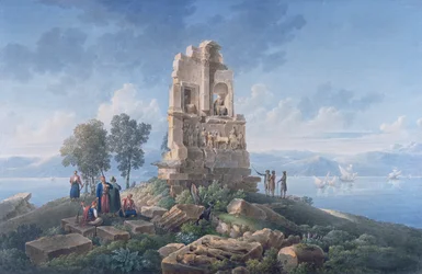 Tomba di Filopappo ad Atene, con viaggiatori. 1821