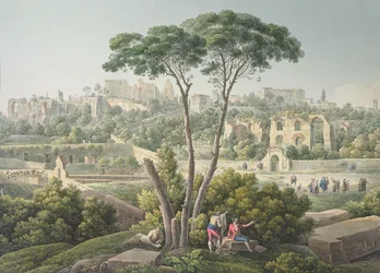 Veduta del Colle Palatino a Roma, con le rovine del Palazzo dei Cesari sullo sfondo, c.1800