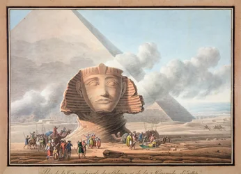 Vista della testa della Sfinge e della Piramide di Chefren, Giza, Egitto, c. 1790