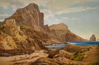 Marina Piccola, Capri 1844 circa (olio su carta montato su pannello)