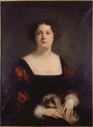 Francese:  Ritratto di Apollonie Sabatier (1822-1889), detta "La Présidente" La signora con il cagnolino