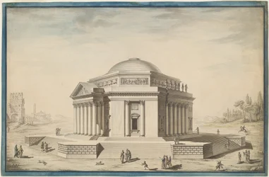 Tempio esagonale in un paesaggio italianeggiante