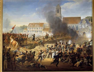 Passaggio del ponte di Landshut il 21/04/1809, il generale Mouton dirige i granatieri del 17º Reggimento di linea