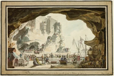 Veduta della Grotta di Palazzo con banchetto