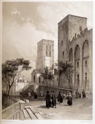 Palazzo dei Papi ad Avignone, e i passeggiatori di Avignone nel 19° secolo