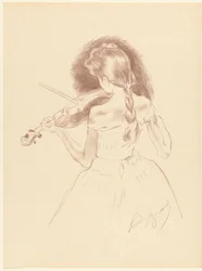 Ragazza vista di spalle suona il violino