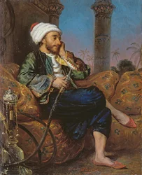 Un Uomo Egiziano che Fuma un Narghilè