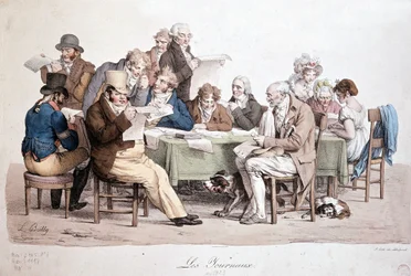 Uomini che leggono giornali - incisione di Louis Boilly intitolata "Les journaux"