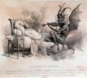 Il sogno del compositore italiano Giuseppe Tartini, che vide un diavolo suonare il violino, che sarebbe diventato la Sonata del Trillo del Diavolo (Illustrazione)