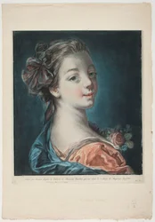 Ritratto di giovane donna con una rosa sul vestito