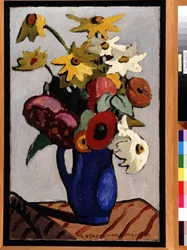 Mazzo di fiori in vaso blu. Dipinto di Louis Mathieu Verdilhan (1875-1928)