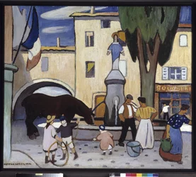 La fontana di Trets al cavallo nero, dipinto di Louis-Mathieu Verdilhan (1875-1928), XX secolo