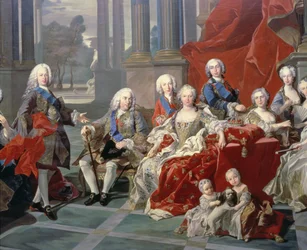 La Famiglia di Filippo V di Spagna (1683-1746) (dettaglio) che raffigura il re, la sua seconda moglie Elisabetta Farnese e il futuro Ferdinando VI