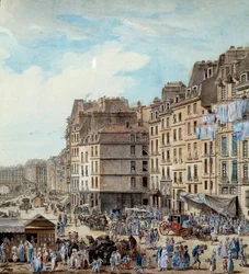 Vita marittima sui moli del Porto di Parigi nel 1782. Peniches e attività commerciali sulla Senna (dettaglio). Disegno di Louis de Lespinasse (1734-1808) 1782. Parigi, Museo Carnavalet