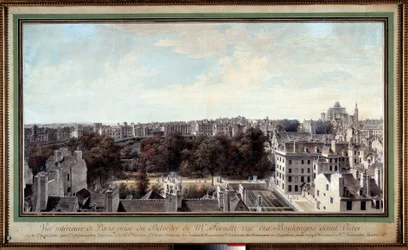 Veduta di Parigi presa dal belvedere di Monsieur Fournelle, rue des Boulangers Saint Victor. Disegno di Louis de Lespinasse (1734-1808) XVIII secolo