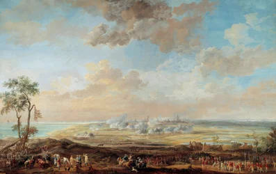 Guerra di successione austriaca (1741-1748): “Assedio di Ostenda da parte del tenente generale conte di Lowendal dal 13 al 23 agosto 1745” Gouache di Louis Nicolas Van Blarenberghe (1716-1794) 1783 Sole. 0,59x0,94 m Versailles, museo del castello
