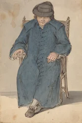 Uomo addormentato in un lungo cappotto blu