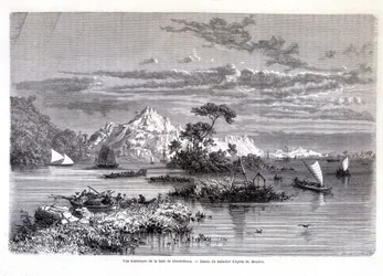Vista interna della Baia di Chantaboun. Disegno di Sabatier secondo Mr. Mouhot. "Tour du monde"
