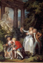 Offerta galante a Venere in un paesaggio romantico di rovine antiche