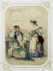 Famiglia nel Regno di Napoli, Italia - in "Album du jeune voyageur", illustrato da Louis Lassalle