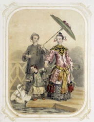 Famiglia che cammina in Cina - in "Album du jeune voyageur", illustrato da Louis Lassalle