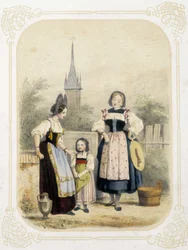 Due donne e una ragazza in Svizzera - in "Album du jeune voyageur", illustrato da Louis Lassalle