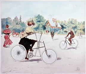 Donna in bicicletta - disegno di L. Vallet