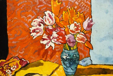 Vaso Blu, Tulipani e Drappeggio