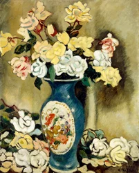Bouquet di Rose Rosse in un Vaso Blu, c.1920