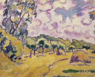 Paesaggio con covoni di fieno