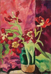 Vaso, tulipani rossi