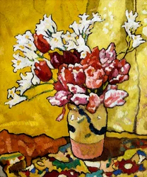 Vaso, Tulipani e Fiori Bianchi