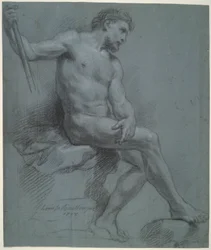Nudo maschile seduto di profilo