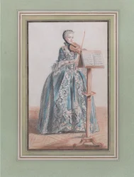 Donna che suona il violino, vista di fronte, ca. 1758-59
