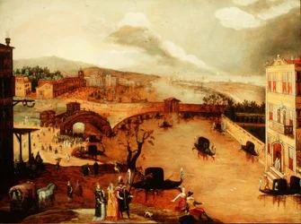 Scena galante in un paesaggio fluviale
