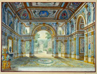 Portico di un palazzo che si apre su un parco