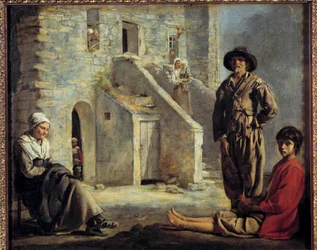 Contadini davanti alla loro casa