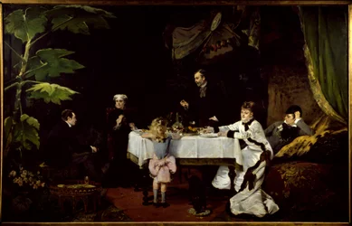La colazione nella serra. Dipinto di Louise Abbema (1858-1927) 1877 Pau, Museo delle Belle Arti
