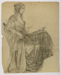 Senza titolo (Figura femminile seduta e drappeggiata, profilo)