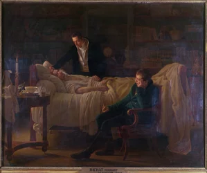 Marie Francois Xavier Bichat (1771-1802) morente circondato dai dottori Esparon e Philibert Joseph Roux (1780-1854)