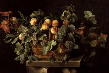 Natura morta con pesche e uva