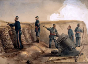 Un mortaio da 13 pollici della Royal Artillery in azione, 1855