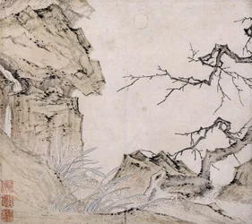 Narciso, albero di prugne in un paesaggio