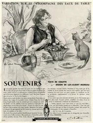 Colette davanti al suo gatto, esaltando le virtù della Perrier